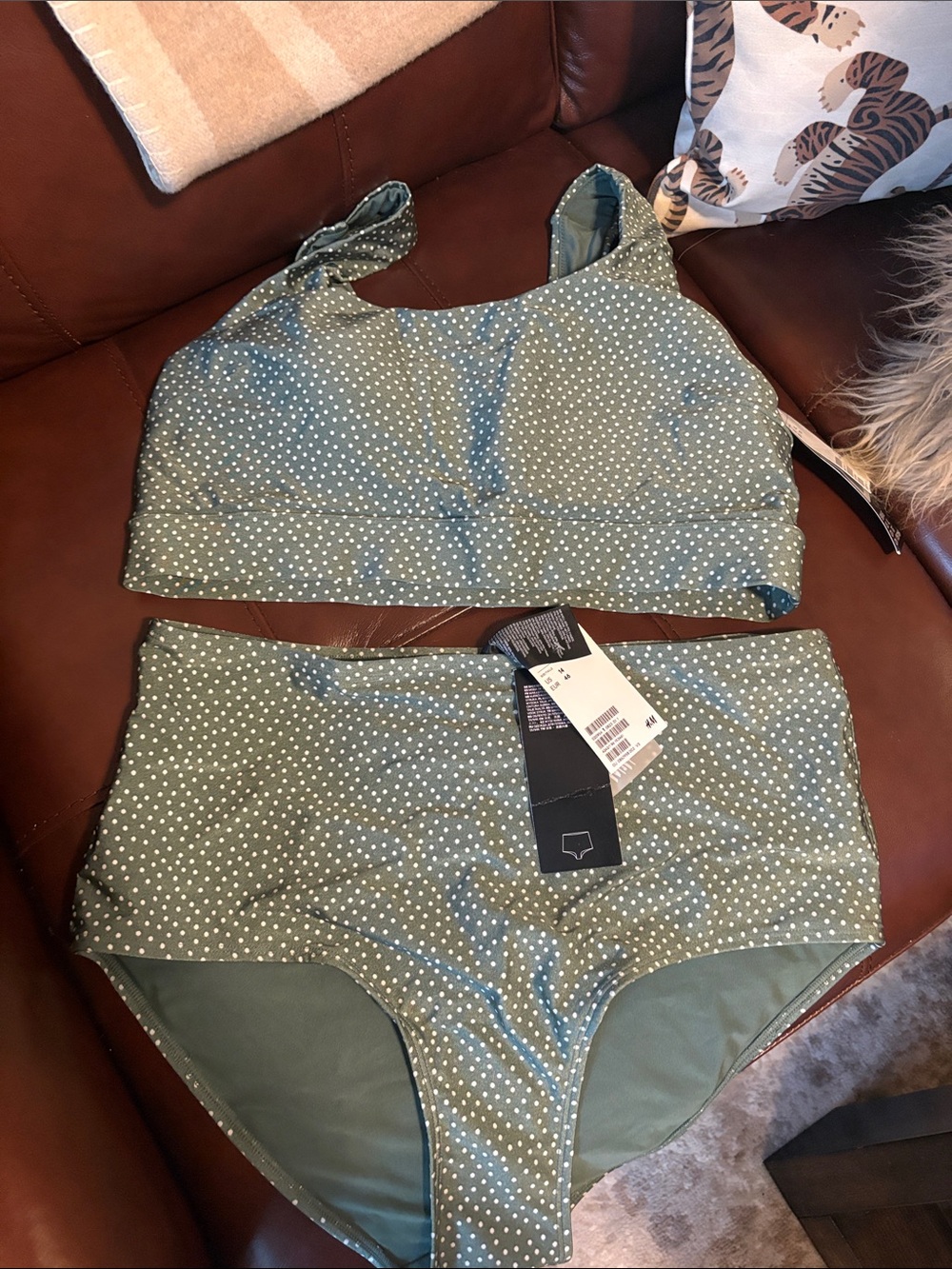 H&M Polka Dot Sage Green Two-Piece Swim Set